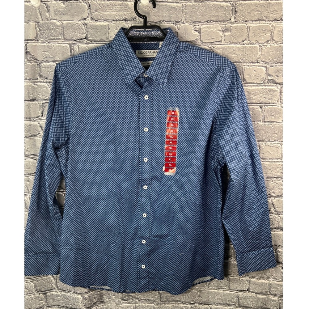 Nick Graham Everywhere Mens XL Navy Blue Geometric Stretch Modern Fit Shirt NWT